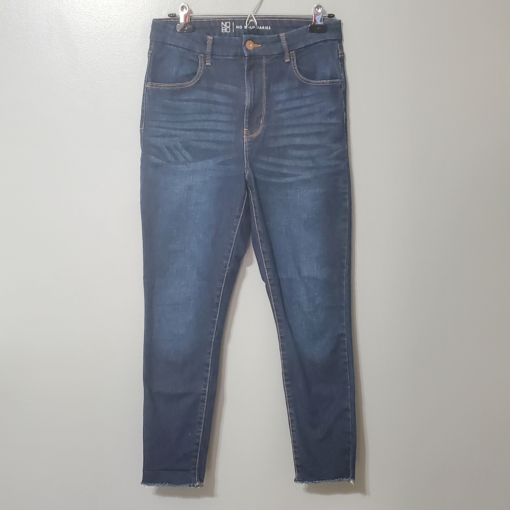 No Boundaries Dark Blue Denim Cropped Skinny Jeans Raw Hem Size 11